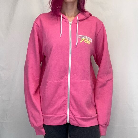 Bella + Canvas Women's 2023 Obsessed Fest Full Zipper Hoodie XL Extra Large Pink - Picture 1 of 16